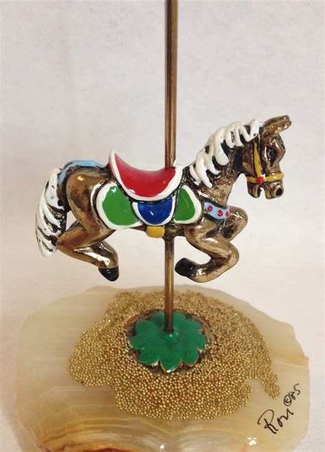 Ron Lee Carousel Horse Onyx Base Gold Bead Painted Signed Figurine