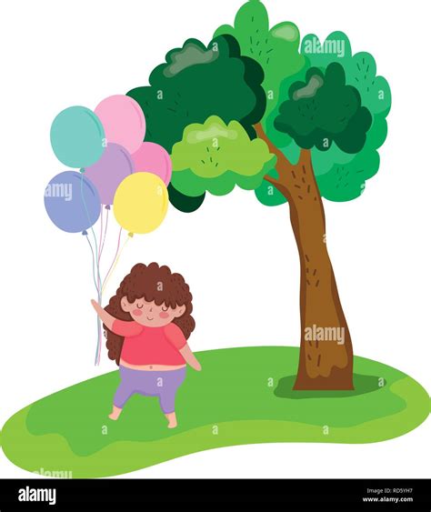 Little Chubby Girl With Balloons Air In The Landscape Stock Vector Image And Art Alamy