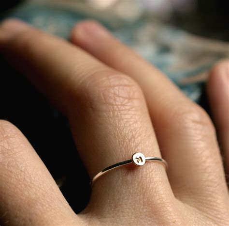 Tiny Initial Ring Stacking Initial Ring Small Gold Initial Etsy