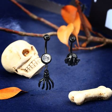 4pcs Gothic Belly Button Ring Skull And Skeleton Belly Button Ring