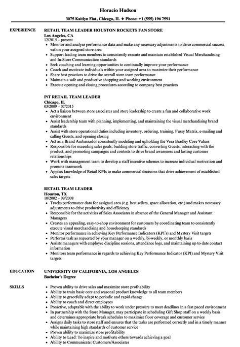 A cv example for applying for team leader jobs keywords: Retail Team Leader Resume Samples | Velvet Jobs