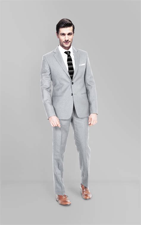 Light Grey Chalkstripe Suit Hangrr Custom Suit Suits Light Grey Suits