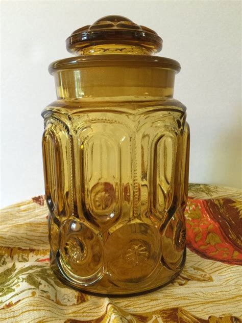 Vintage Glass Canister With Lid Amber Gold By Pinestreetpickers Glass