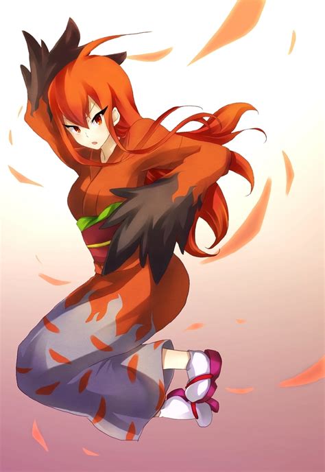 Safebooru 1girl Ahoge Feathers Japanese Clothes Jumping Long Hair