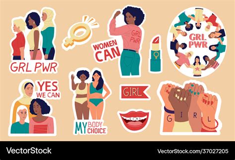 Feminist Stickers Women Empowerment And Girl Vector Image