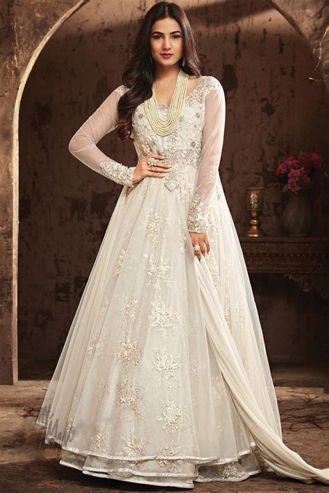 Pearl White Net Layered Party Wear Floor Length Anarkali Suit Salwar