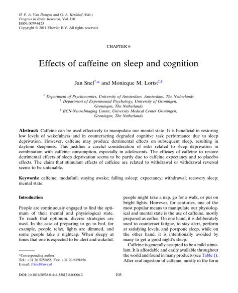 Pdf Effects Of Caffeine On Sleep And Cognition