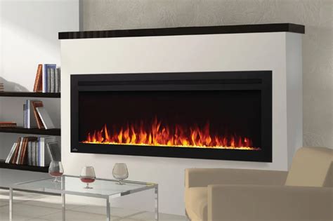 Napoleon's alluravision™ 50 slimline linear electric fireplace allows you to see the fireplace and not the frame with its nearly frameless linear design. Napoleon PurView 50'' Wall Mount Built-In Electric ...