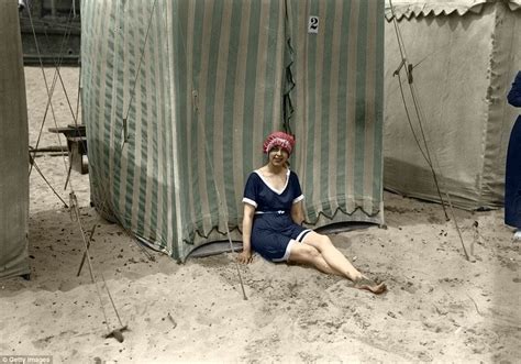 A Babe Woman Catches Some Sun Outside Her Changing Tent On Gorleston Beach July