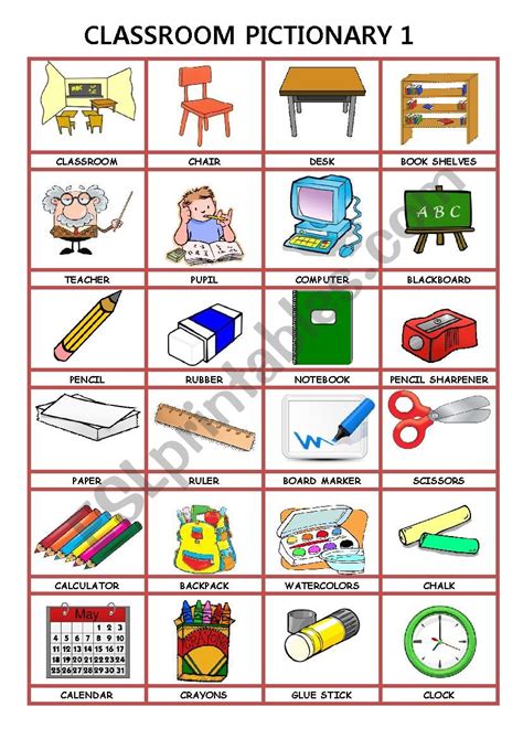 School Things Pictionary English Esl Worksheets For Distance 568