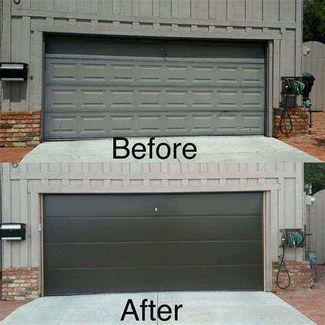 Beautiful Before And After Of A Unique Flush Panel Garage Door Installed