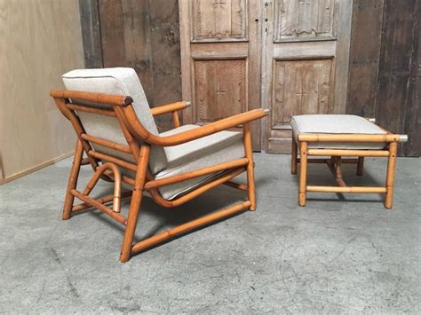 Pair bamboo chairs franco albini style vintage mid century | etsy. Mid-Century Modern Rattan Lounge Chair and Ottoman For ...