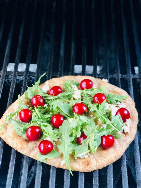 Grilled Cherry Goat Cheese And Arugula Flatbread With Honey Balsamic