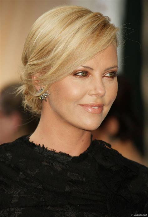 Charlize theron says goodbye to her bowl cut with a shorter, blonder hairstyle. Charlize Theron (With images) | Updos for medium length ...