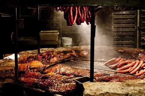 Different Sausage Types Cooking On A Pit At Salt Lick Texas Hill Country