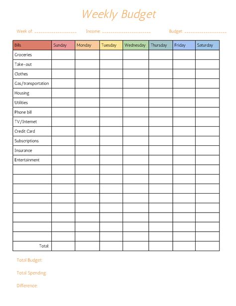 Free Printable Weekly Budget Template To Track Weekly