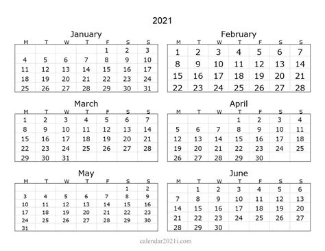 Free Printable Calendar 6 Months One Page Example Calendar Printable