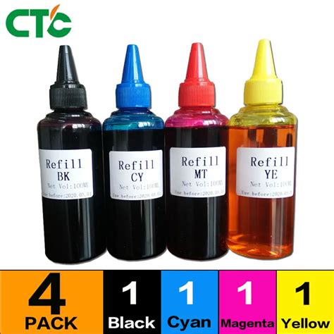 4 Color Dye Ink Compatible For Printers Premium 100ml 4 Color Ink Bk C