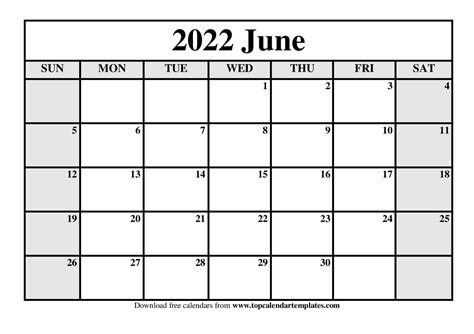 5 Best June 2022 Printable Calendar Free Templates