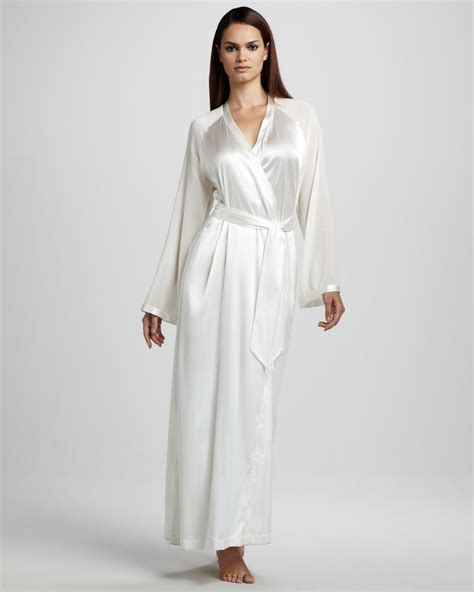 La Perla Vestaglie Long Silk Robe Neutral In White Lyst