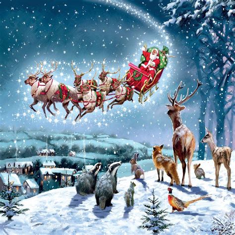 Christmas Card Santa And His Sleigh And Woodland Animals Highworth