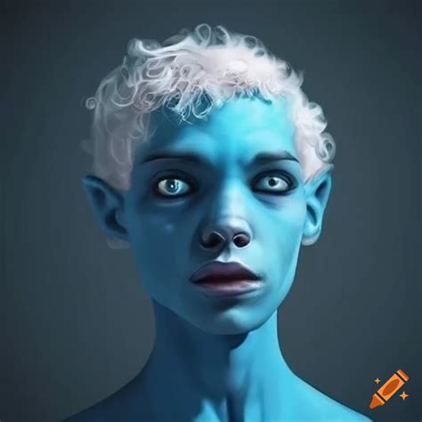 Digital Art Of A Young Blue Skinned Alien Man With White Hair