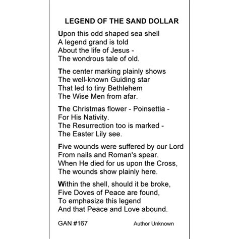 Legend Of The Sand Dollar Prayer Card Inspired Prayer Cards