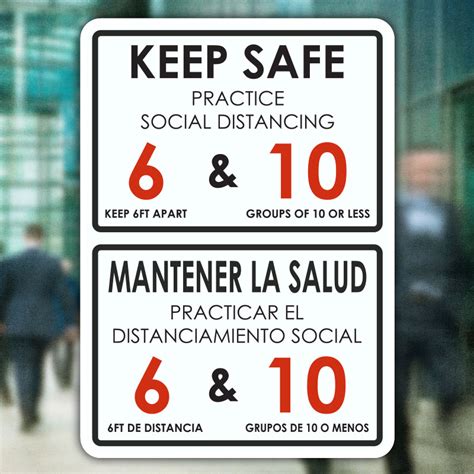 Bilingual Keep Safe Practice Social Distancing Sign Save 10