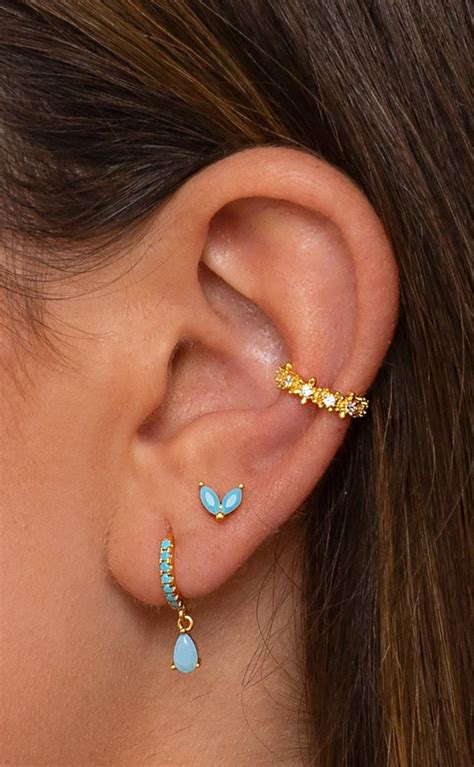 Gold Turquoise Huggie Hoops Turquoise Drop Charm Huggie Etsy
