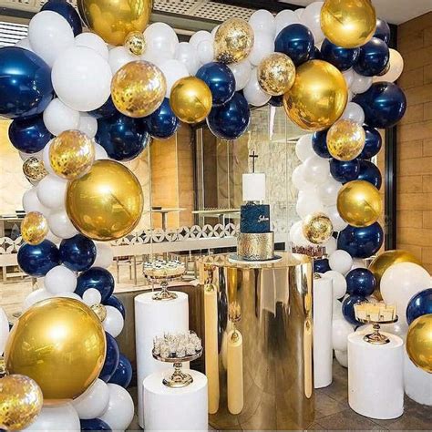 Balloon Arch Garland Kit Navy Blue And White Balloons Metallic Gold And