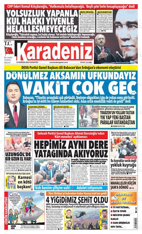Haziran tarihli Karadeniz Gazete Manşetleri
