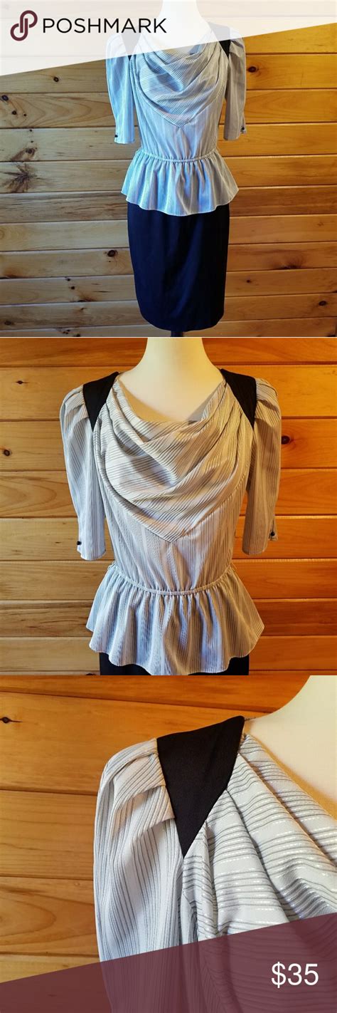 Amazing S Vintage Peplum Silver Black Dress This Dress Is Just Fabulous Elastic Waist With