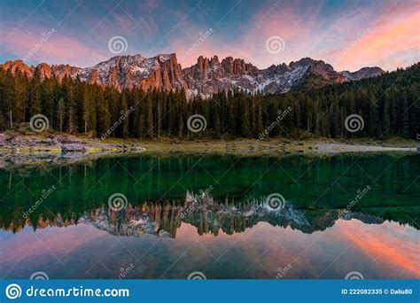 Carezza Lake Lago Di Carezza Karersee With Mount Latemar Bolzano