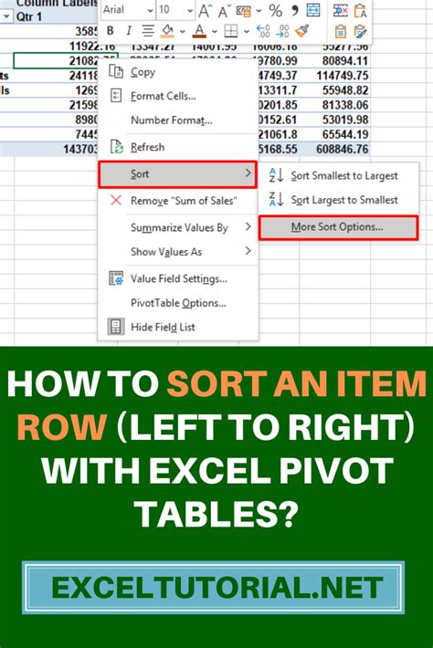 How To Sort An Item Row Left To Right With Excel Pivot Tables