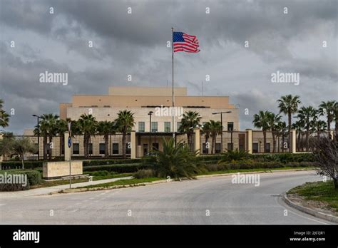 Attard Malta March 16th 2022 The Us Flag Flying Over The Embassy Of