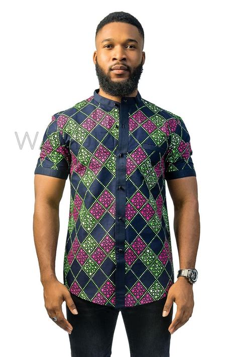 Colorful Ankara Shirt With Bishop Collar African Print Shirt African