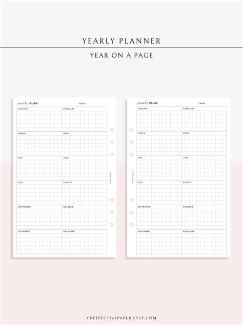 Yearly Planner Inserts Printable Year At A Glance Year On A Etsy