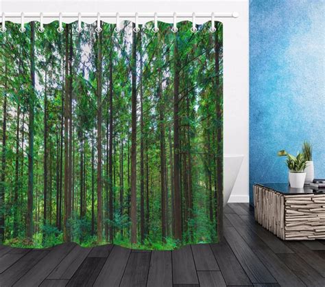 Green Woods Forest Shower Curtain Natural Scenery Bathroom Waterproof