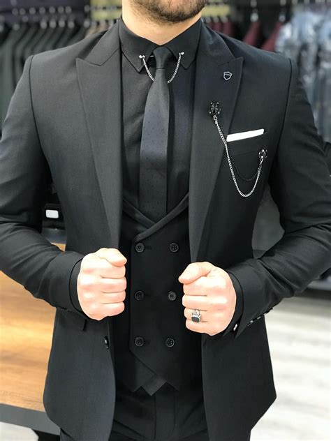 Vental Black Slim Fit Suit Gent With Black Suit Wedding Wedding