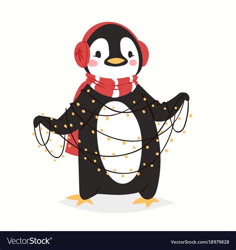 Christmas Penguin Character Cartoon Cute Vector Image