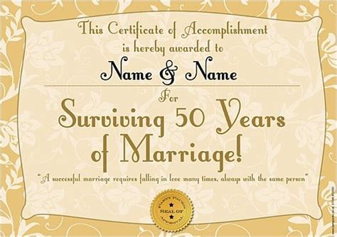 50th Wedding Anniversary Certificate Template Williamson