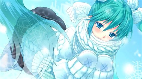 Wallpaper Illustration Long Hair Anime Girls Blue Eyes Looking At Viewer Snow Smiling
