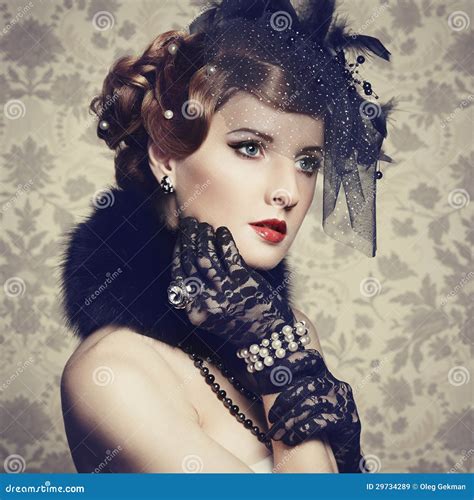 Retro Portrait Of Beautiful Woman Vintage Style Stock Image Image Of Hairdress Girl 29734289
