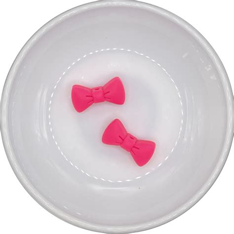 Hot Pink Bow Silicone Buddy Exclusive 25x13mm Platinum Moose Beads