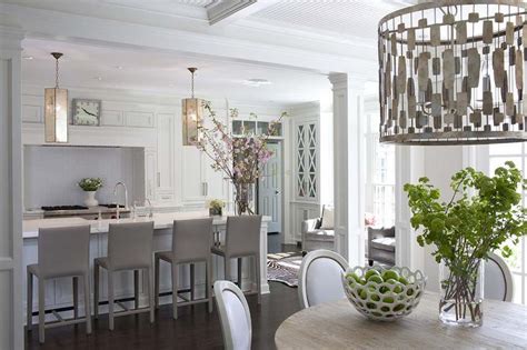 White with grey is always an upscale combination &emdash; White Kitchen with Gray Folio Top Grain Leather Bar Stools ...