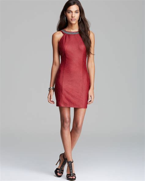 Guess Dress Embellished Faux Leather In Red Lyst