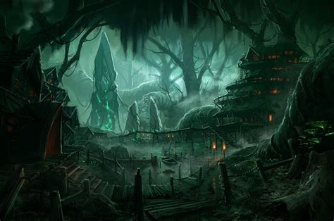 Fantasy Forest Village Night Wallpaper Dandd Citiestownstemples