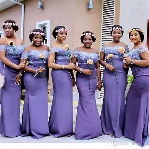 2018 African Nigerian Style Lavender Purple Satin Mermaid Bridesmaid Dresses Long Off Shoulder