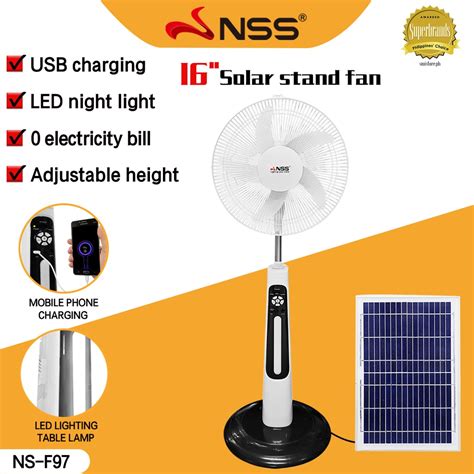 Nss Solar Electric Fan 16 Inch Multifunctional Solar Fan Waterproof Led