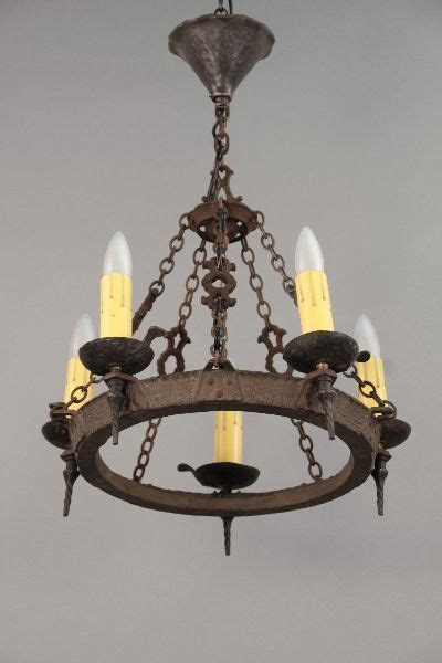 1920s Five Light Chandelier With Hammered Texture Antique Chandeliers